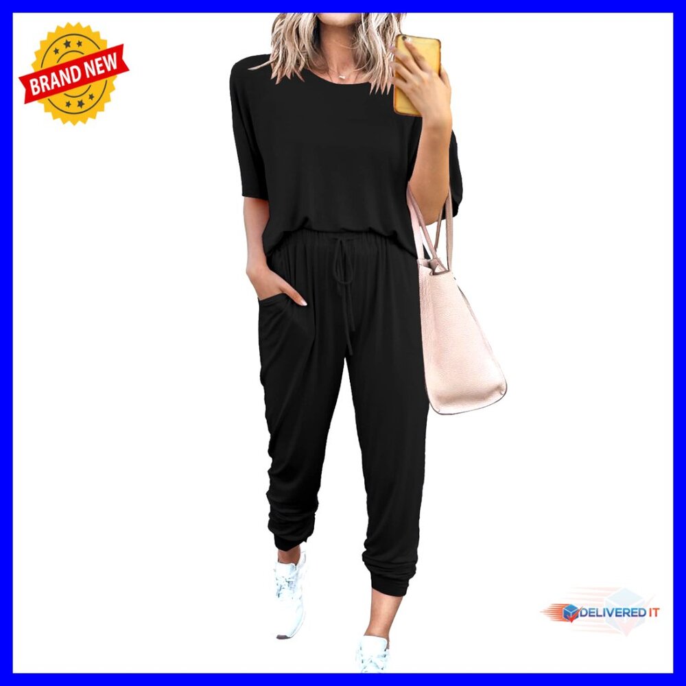 Two Piece Lounge Set with Jogger Pants, Short Sleeve Top, Drawstring Waist